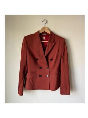Boss Women's Double Breasted Blazer Wool Blend Office Layering Rust Brown Size 6
